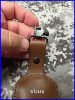 Aa&e Brown Leather Stitched Suede Backed Leather Rifle Sling With Swivels