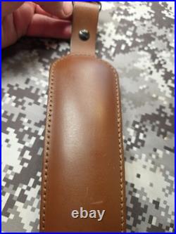 Aa&e Brown Leather Stitched Suede Backed Leather Rifle Sling With Swivels