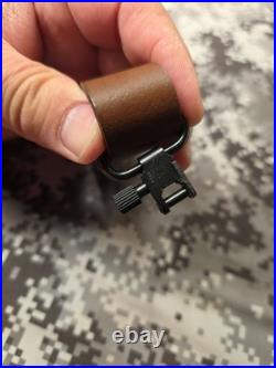 Aa&e Brown Leather Stitched Suede Backed Leather Rifle Sling With Swivels