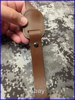 Aa&e Brown Leather Stitched Suede Backed Leather Rifle Sling With Swivels