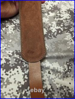 Aa&e Brown Leather Stitched Suede Backed Leather Rifle Sling With Swivels