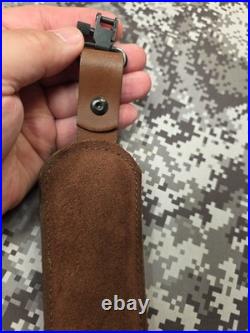 Aa&e Brown Leather Stitched Suede Backed Leather Rifle Sling With Swivels