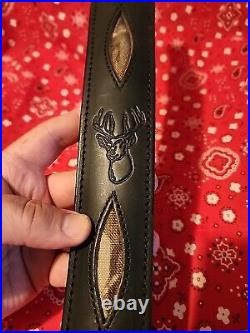 Aa&e Camo Diamond Whitetail Black Suede Backed Leather Rifle Sling With Swivels