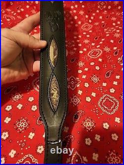 Aa&e Camo Diamond Whitetail Black Suede Backed Leather Rifle Sling With Swivels