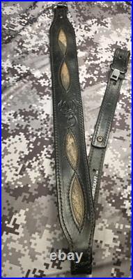 Aa&e Leathercraft Stitched Tooled Whitetail Buck Camo Suede Backed Rifle Sling