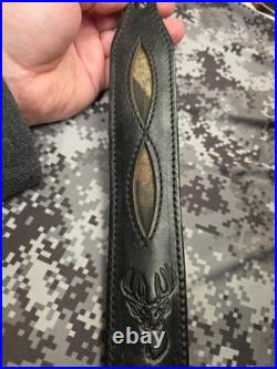 Aa&e Leathercraft Stitched Tooled Whitetail Buck Camo Suede Backed Rifle Sling