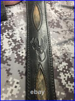 Aa&e Leathercraft Stitched Tooled Whitetail Buck Camo Suede Backed Rifle Sling
