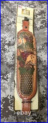 Aa&e Leathercraft Tooled Elk Padded Suede Backed Leather Rifle Sling W Swivels
