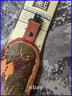 Aa&e Leathercraft Tooled Elk Padded Suede Backed Leather Rifle Sling W Swivels