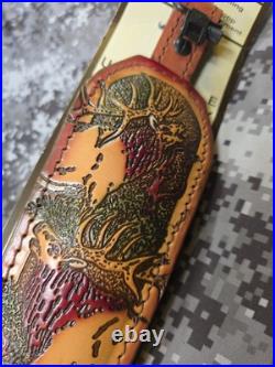 Aa&e Leathercraft Tooled Elk Padded Suede Backed Leather Rifle Sling W Swivels