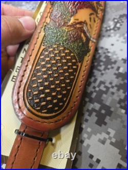 Aa&e Leathercraft Tooled Elk Padded Suede Backed Leather Rifle Sling W Swivels