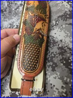 Aa&e Leathercraft Tooled Elk Padded Suede Backed Leather Rifle Sling W Swivels