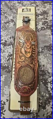 Aa&e Leathercraft Tooled Mule Deer Buck Hide Suede Backed Leather Rifle Sling