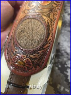 Aa&e Leathercraft Tooled Mule Deer Buck Hide Suede Backed Leather Rifle Sling