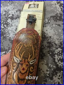 Aa&e Leathercraft Tooled Mule Deer Buck Hide Suede Backed Leather Rifle Sling