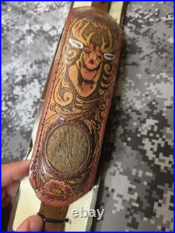 Aa&e Leathercraft Tooled Mule Deer Buck Hide Suede Backed Leather Rifle Sling