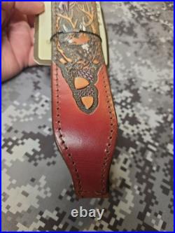 Aa&e Leathercraft Tooled Whitetail Rifle Acorn Leather Rifle Sling W Swivels