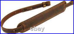 Adjustable Buffalo Leather Rifle Sling with Padded Shoulder Support, Made in USA