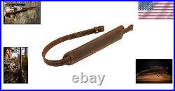 Adjustable Buffalo Leather Rifle Sling with Padded Shoulder Support, Made in USA