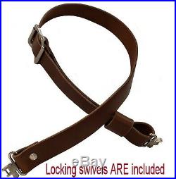 Adjustable Slider Buckle Rifle Sling Brown Buffalo Leather with Silver Hardware