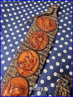 African Big Game Hunting Leather Thumbhole Rifle Sling Suede Backed W Swivels