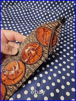 African Big Game Hunting Leather Thumbhole Rifle Sling Suede Backed W Swivels