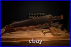Amish Handmade Leather Padded Rifle Gun Sling Crazy Horse Brown Stitched