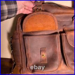 Authentic Vtg Heavy Leather NRA Expedition Gear Range Safari Bag 16x11x4 Unused