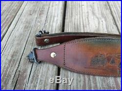 Awesome Vintage Tooled Leather Rifle Sling Bleack Bear Pines Mountains Scene vgc