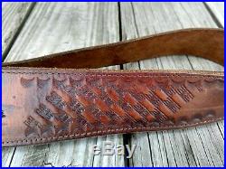 Awesome Vintage Tooled Leather Rifle Sling Bleack Bear Pines Mountains Scene vgc