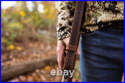 BF500 Buffalo Leather Padded Rifle Gun Sling, Crazy Horse/Brown Stitched, Ami