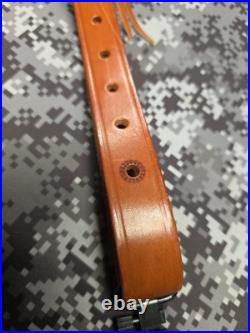 BIANCHI COBRA #60 WHITE STITCHED SUEDE BACKED LEATHER RIFLE SLING With SWIVELS