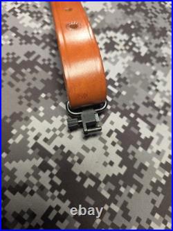 BIANCHI COBRA #60 WHITE STITCHED SUEDE BACKED LEATHER RIFLE SLING With SWIVELS
