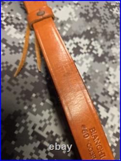 BIANCHI COBRA #60 WHITE STITCHED SUEDE BACKED LEATHER RIFLE SLING With SWIVELS