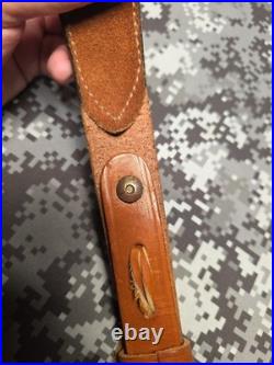 BIANCHI COBRA #60 WHITE STITCHED SUEDE BACKED LEATHER RIFLE SLING With SWIVELS