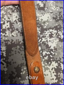 BIANCHI COBRA #60 WHITE STITCHED SUEDE BACKED LEATHER RIFLE SLING With SWIVELS