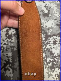 BIANCHI COBRA #60 WHITE STITCHED SUEDE BACKED LEATHER RIFLE SLING With SWIVELS