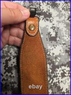 BIANCHI COBRA #60 WHITE STITCHED SUEDE BACKED LEATHER RIFLE SLING With SWIVELS