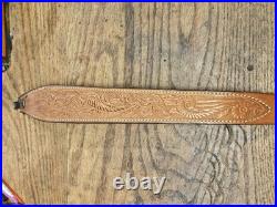 BIANCHI COBRA #70 TOOLED SHEEP BACKED LEATHER RIFLE SLING Vintage with SWIVELS