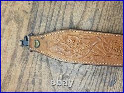 BIANCHI COBRA #70 TOOLED SHEEP BACKED LEATHER RIFLE SLING Vintage with SWIVELS