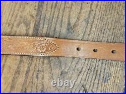 BIANCHI COBRA #70 TOOLED SHEEP BACKED LEATHER RIFLE SLING Vintage with SWIVELS