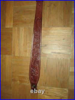 BIANCHI COBRA TOOLED SHEEP BACKED LEATHER RIFLE SLING WithSWIVELS Vintage