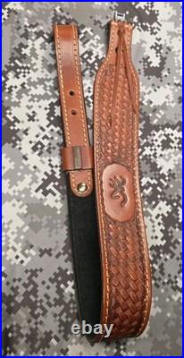 BROWNING TOOLED WEAVE STITCHED SUEDE BACKED LEATHER RIFLE SLING With SWIVELS