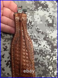 BROWNING TOOLED WEAVE STITCHED SUEDE BACKED LEATHER RIFLE SLING With SWIVELS
