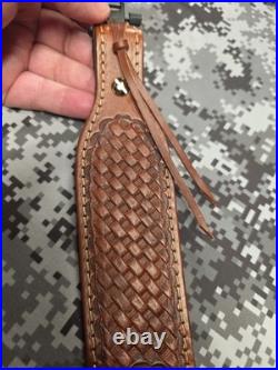 BROWNING TOOLED WEAVE STITCHED SUEDE BACKED LEATHER RIFLE SLING With SWIVELS