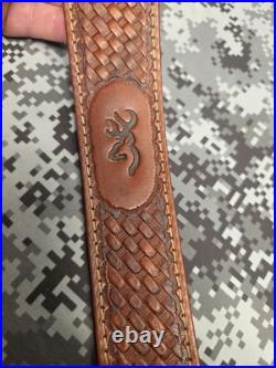 BROWNING TOOLED WEAVE STITCHED SUEDE BACKED LEATHER RIFLE SLING With SWIVELS