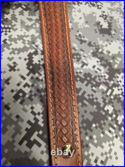BROWNING TOOLED WEAVE STITCHED SUEDE BACKED LEATHER RIFLE SLING With SWIVELS