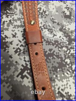 BROWNING TOOLED WEAVE STITCHED SUEDE BACKED LEATHER RIFLE SLING With SWIVELS