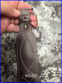 BROWNING WHITE STITCHED DESIGN SUEDE BACKED LEATHER RIFLE GUN SLING With SWIVELS