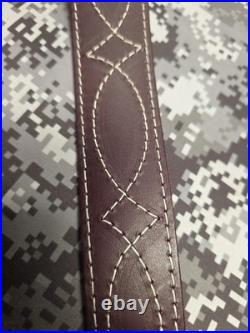 BROWNING WHITE STITCHED DESIGN SUEDE BACKED LEATHER RIFLE GUN SLING With SWIVELS